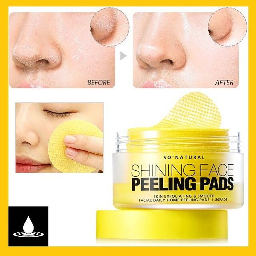 SO NATURAL Shining Face Peeling Pads, 80шт. Пилинг-пады для лица востанавливающие тон с витаминами