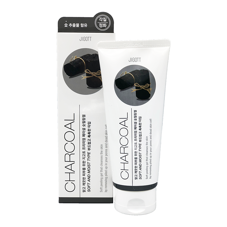 JIGOTT Premium Facial Charcoal Peeling Gel, 180мл. Пилинг-гель для лица для проблемной кожи с древесным углём