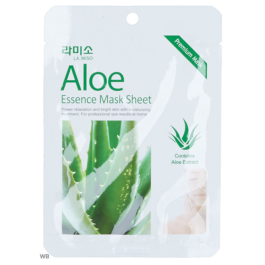 LA MISO Aloe Essence Mask Sheet, 21гр. Маска для лица тканевая увлажняющая с экстрактом алоэ