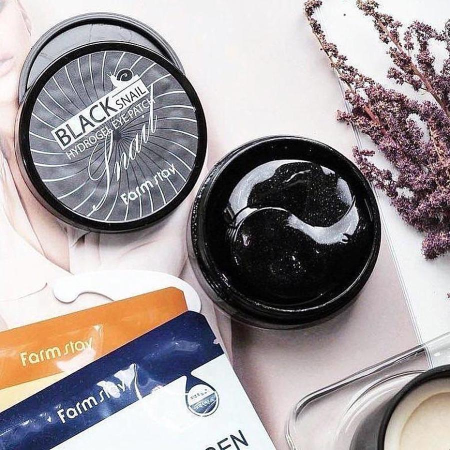 FARMSTAY Black Snail Hydrogel Eye Patch, 60шт. Патчи для глаз гидрогелевые увлажняющие с муцином черной улитки
