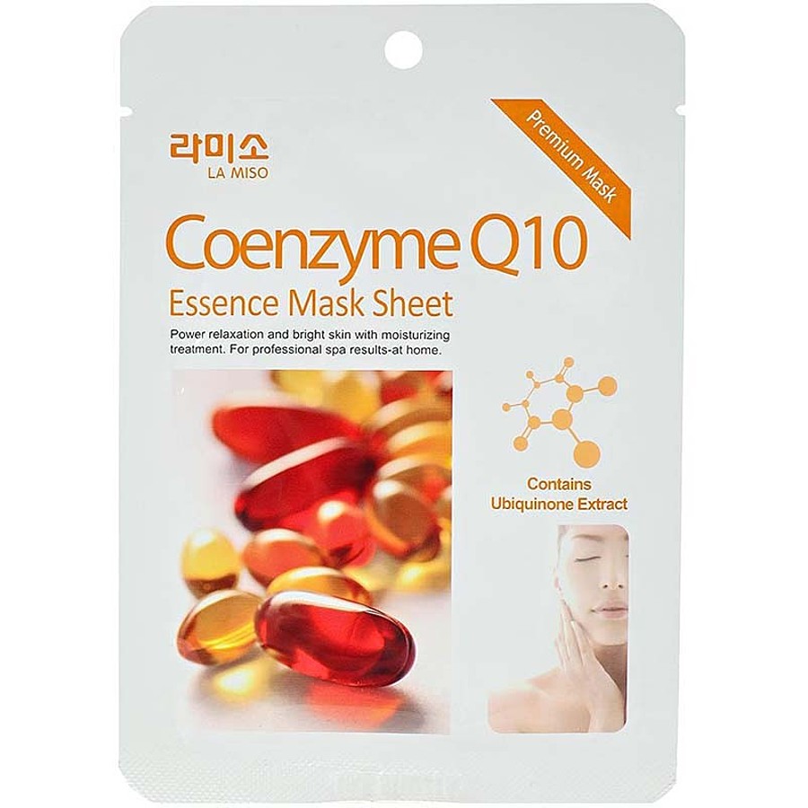 LA MISO Coenzyme Q10 Essence Mask Sheet, 21гр. Маска для лица тканевая увлажняющая с экстрактом коэнзима Q10