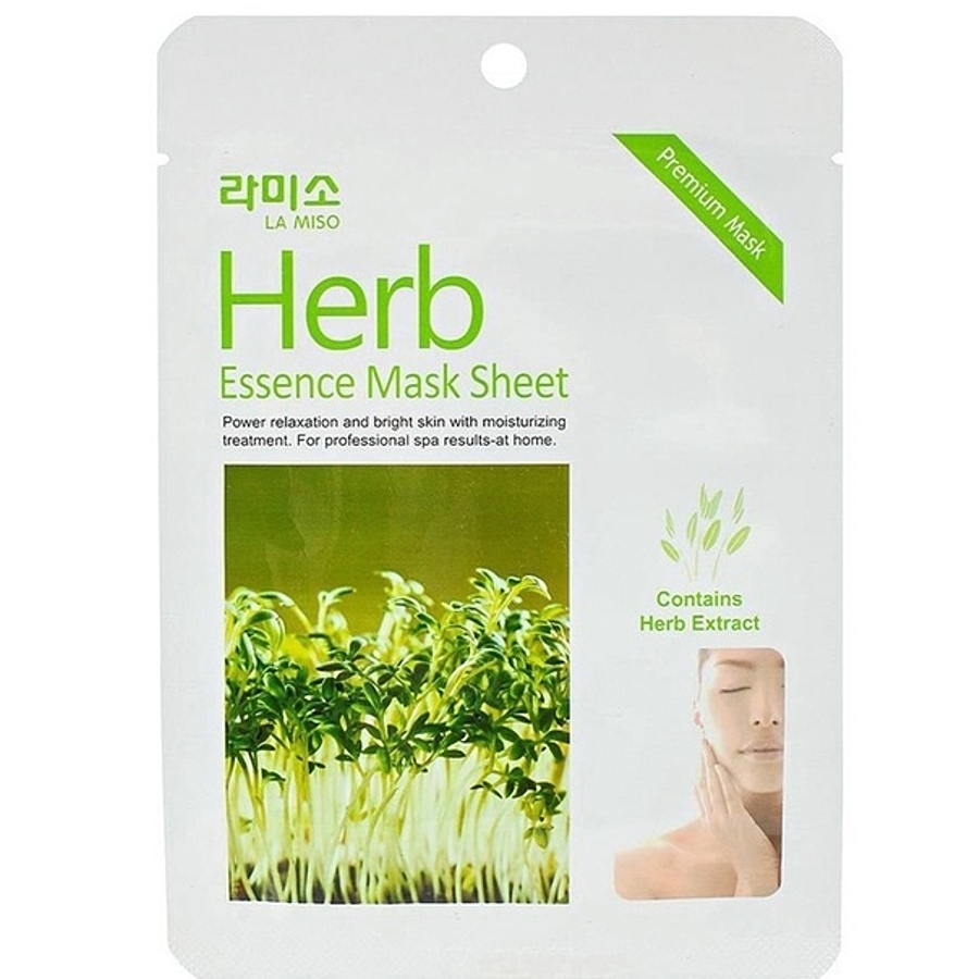 LA MISO Herb Essence Mask Sheet, 21гр. Маска для лица тканевая увлажняющая экстрактом лечебных трав
