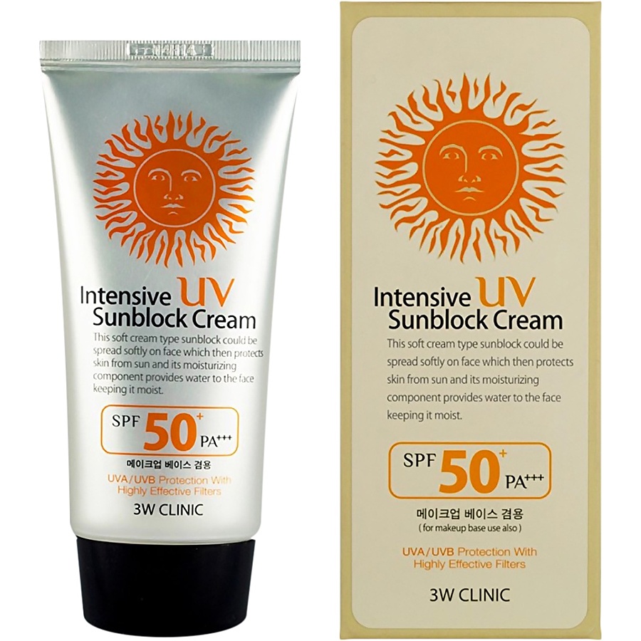 3W CLINIC Intensive UV Sun Block Cream SPF50+/PA+++, 70мл. Крем для лица солнцезащитный