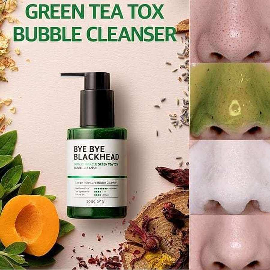SOME BY MI 30 Days Miracle Green Tea Tox Bubble Cleanser, 120гр. Пенка-маска для лица от черных точек с зеленым чаем