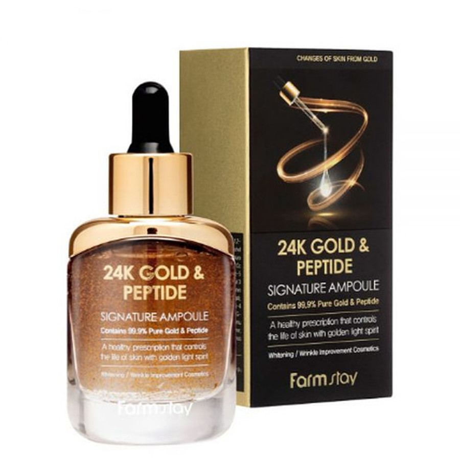 FARMSTAY 24KGold & Peptide Signature Ampoule, 35мл. FarmStay Сыворотка для лица омолаживающая с золотом и пептидами