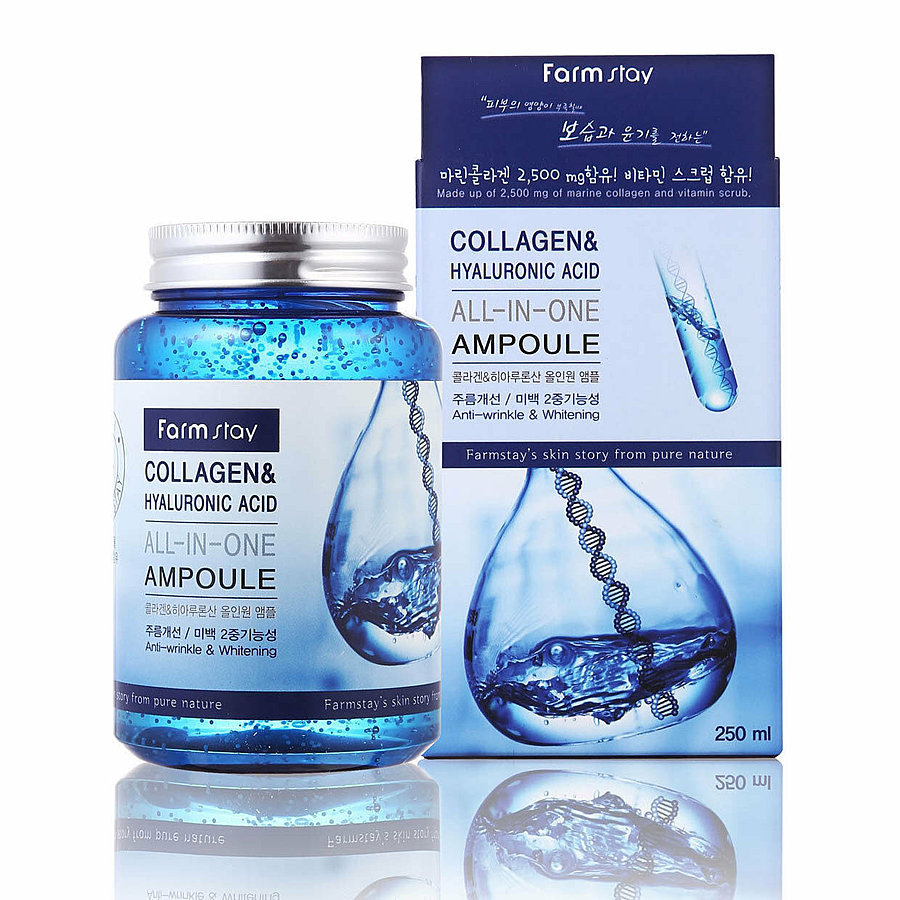 FARMSTAY All-In-One Collagen & Hyaluronic, 250мл. FarmStay Сыворотка для лица многофункциональная с коллагеном и гиалуроновой кислотой