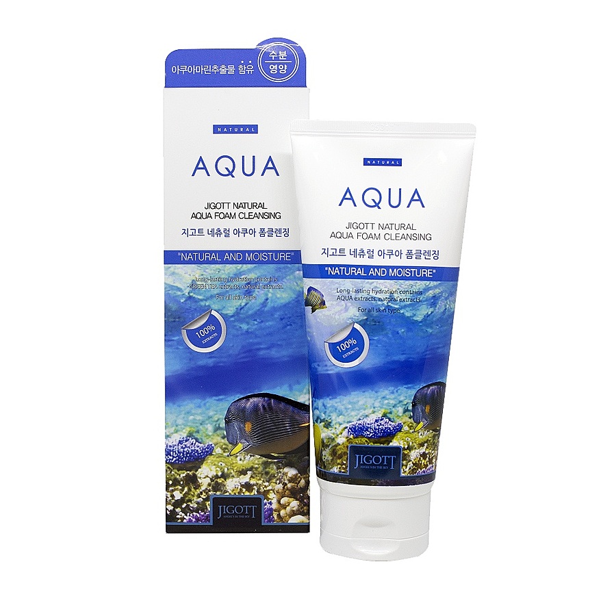 JIGOTT Natural Aqua Foam Cleansing, 180мл. Пенка для умывания увлажняющая с морской водой
