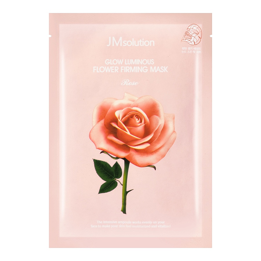 JM SOLUTION Glow Luminous Flower Firming Mask, 30мл. Маска для лица тканевая увлажняющая с экстрактом дамасской розы